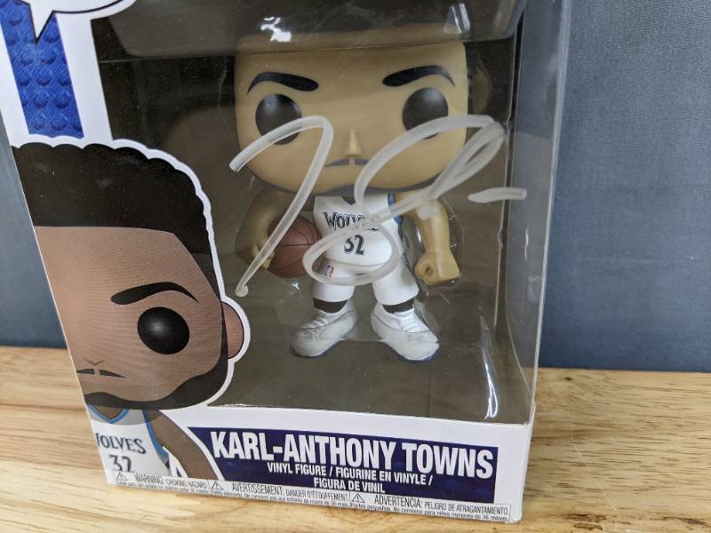 lot 38B image: Brand New Funko POP Minnesota Timberwolves Autographed by Karl-Anthony Towns NBA Basketball Vinyl Toy Figure I