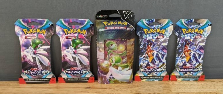 lot 44 image: Brand New (4) Pokemon Scarlet & Violet Paradox Rift Booster Packs and Pokemon Gardevoir V Battle Deck  I
