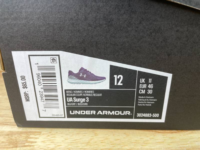 lot 16A image: Brand New Under Armour UA Surge 3 Blue Athletic Shoes Mens 12 X