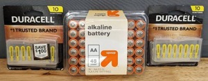 lot 51 image: Brand New (2) Duracell Size 10 16-Packs and Up & Up AA Batteries 48-Pack  Y