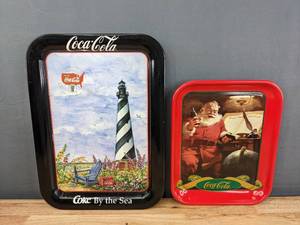 lot 42 image: Vintage Coca-Cola Decorative Trays - Coke By the Sea and Good Boys and Girls E