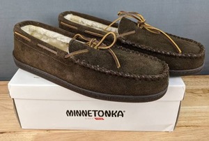 lot 105C image: NEW Minnetonka Suede Pile Lined Hardsole Moccasins Mens Size 13W  N