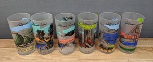 lot 114 image: Set of (6) Vintage California Scenes Drinking Glasses E