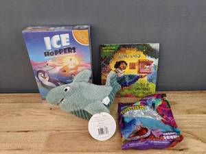lot 103 image: Brand New Kids Toys Ice Hoppers, Snappy Shark Stuffed Animal, Encanto Storybook and More F
