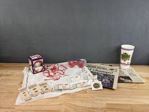 lot 147 image: Vintage Minnesota Twins MLB World Series Memorabilia - Ticket Stubs, Homer Hankies, Autographed Baseball, Star Tribune Papers, Pin, and more E