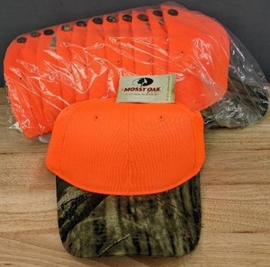 lot 26A image: 12 Brand New Advantage Series Ltd. Orange and Mossy Oak Camo Velcro Back Hats OSFM A