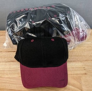 lot 10B image: 12 Brand New Advantage Series Ltd. Black and Maroon Cotton Velcro Back Hats OSFM A