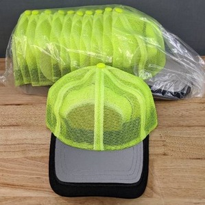 lot 142A image: 12 Brand New Advantage Series Ltd. Safety Green Polyester Velcro Back Hats OSFM A