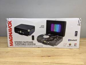 lot 77A image: Magnavox Suitcase Turntable System with Bluetooth & Decorative RGB Lights E