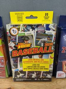 lot 24B image: Brand New 2023 Topps Heritage MLB Baseball Hanger Box and 2 Brand New Mystery Sealed MLB Hanger Box Packs I