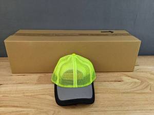 lot 41D image: 48 Brand New Advantage Series Ltd. Safety Green Polyester Velcro Back Hats OSFM A