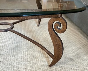 lot 27 image: Ornate Metal Base Glass Top Coffee Table