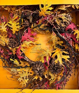 lot 49 image: New Pier 1 Leaf and Pinecone Wreath