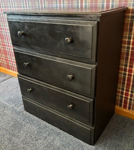 lot 69 image: Black Painted Three Drawer Wooden Dresser
