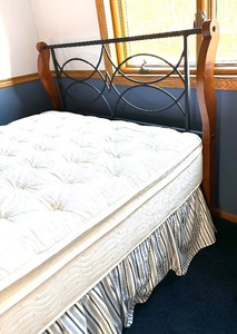 lot 11 image: Marvelous Metal and Wood Queen Bed with Beautiful Bedding