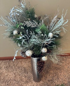 lot 144 image: Silvery Faux Floral Arrangement with Coordinating Pine Sprays