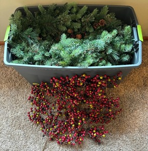 lot 145 image: Bin of Faux Greenery and Berry Bunches