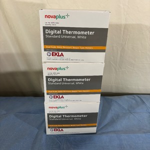 lot 24 image: Lot of 3 Boxes (48 Thermometers per box) NEW Novaplus VDTS-100U Standard Universal Dual Scale Water Resistant Beeper Type Digital Thermometer - White