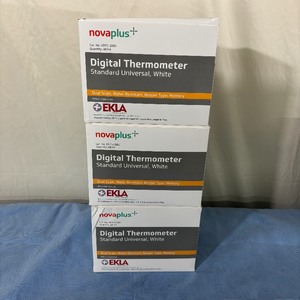 lot 25 image: Lot of 3 Boxes (48 Thermometers per box) NEW Novaplus VDTS-100U Standard Universal Dual Scale Water Resistant Beeper Type Digital Thermometer - White