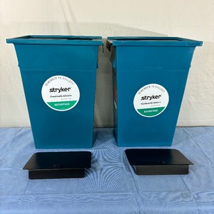 lot 26 image: Lot of 2 NEW Stryker Medical Device Collection Waste Bin with Slide Top Lids 