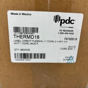 lot 33 image: 1 Case (8case) NEW PDC THERMD18 Direct Thermal Label Roll - White (open box)
