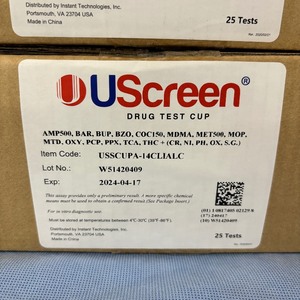 lot 39 image: 3 Cases (25case) NEW UScreen USSCUPA-14CLIALC Urine Procedure Drug Test Cup - Expiration 0424