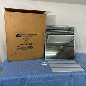 lot 73 image: New In Open Box ASI American Specialties Inc 24 x 30 Wall Mount Stainless Steel Inter-Lok Angle Frame Plate Glass Mirror Cabinet