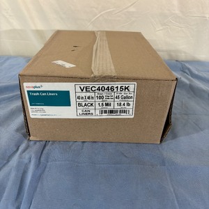lot 99 image: 1 Case (10 rolls per case10 bags per roll) NEW Novaplus 45 Gallon VEC404615K 40 x 46 1.5 Mil High Density Garbage Trash Can Liners - Black