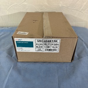 lot 100 image: 1 Case (10 rolls per case10 bags per roll) NEW Novaplus 45 Gallon VEC404615K 40 x 46 1.5 Mil High Density Garbage Trash Can Liners - Black