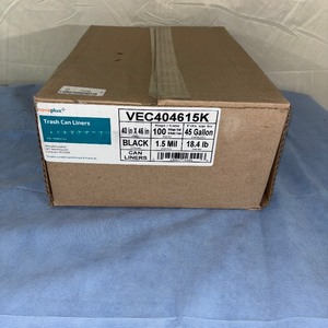 lot 101 image: 1 Case (10 rolls per case10 bags per roll) NEW Novaplus 45 Gallon VEC404615K 40 x 46 1.5 Mil High Density Garbage Trash Can Liners - Black