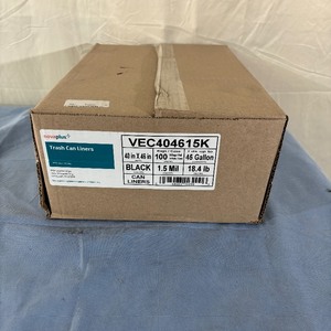 lot 102 image: 1 Case (10 rolls per case10 bags per roll) NEW Novaplus 45 Gallon VEC404615K 40 x 46 1.5 Mil High Density Garbage Trash Can Liners - Black