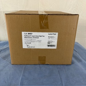 lot 137 image: MSRP $200  1 Case (80 each) NEW Cardinal Health 8457 Poly-Coated FullGuard Fluid Impervious High Top Universal Size Anti-Skid ShoeBoot Covers - Blue - FullGuard shoe covers provide fluid-intensive protection throughout