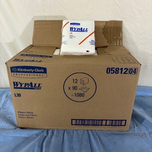 lot 19 image: MSRP $200  1 Case (12 - 90packs per case) NEW Kimberly-Clark Professional 05812  L30 12.5 x 12 WypAll Heavy Duty Cleaning Towels Wipers - White number one brand of disposable wipes in the US and Canada  I want these