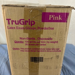 lot 123 image: 1 Case (20 boxes per case100 gloves per box) NEW TruGrip P2600 100-Pack Non-Sterile Disposable Powder-Free Latex Exam Gloves - Size XS Pink