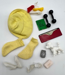 Vintage Barbie Accessories including Bucket Hat and Barbells