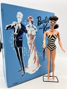 Vintage 60s Barbie RAVEN BRUNETTE Ponytail # 4 JAPAN, Red LUCY LIPS with Case