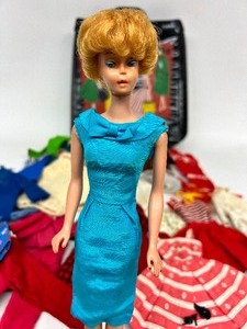 Vintage 60s BUBBLE CUT Barbie White Ginger Greasy Face with Case, Outfits and Accessories