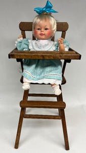 Vintage Wood Dolls Highchair and HORSEMAN Doll