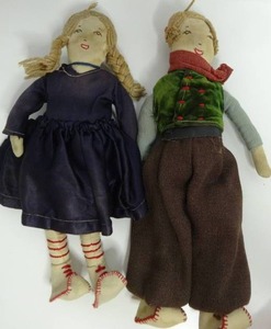 Vintage RAG Dolls Traditional Dutch German Folk Art 12 Boy And Girl Lot Of 2