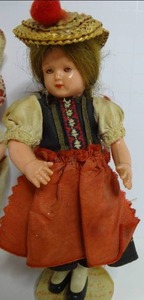 Vintage German Doll Rheinische Gummi Celluloid Folk Clothing Souvenir &amp Sleepy Eyed Baby Doll