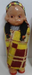 Vintage Celluloid Native AMerican Indian PAPOOSE Souvenir Dolls & Miniature Felted Beaded Moccasins