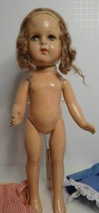 Vintage Interesting Metal Painted Sleepy Eye Doll Composition