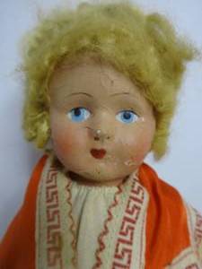 Vintage Czech Composition Head Linen Body DOLL 12 tall Ethnic Clothing