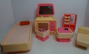 Vintage 1970s BARBIE Dream Furniture Pink MODULAR Pinks, Bed, Vanity, Commode, Bath Chest & Computer