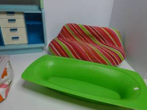 Vintage 1970s BARBIE Dream Furniture, Buffet, Mod Sofa, Coffee Table & Blow Up Furniture