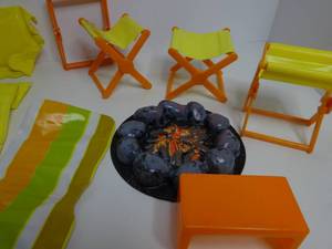 Vintage 70s BARBIE Camping Items Sleeping Bags, Camp Fire, Camp Chairs & More