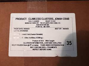C. 35lbs-Fully Cooked Clawless Clusters, Jonas Crab