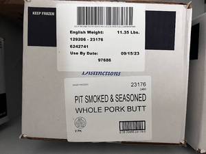 K. 11.35lbs Fully Cooked Whole Pork Butt Pit Smoked & Seansoned