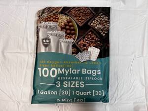 100 Mylar Bags(3 sizes), Oxygen Absorbers & Labels
