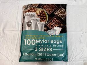 100 Mylar Bags(3 sizes), Oxygen Absorbers & Labels